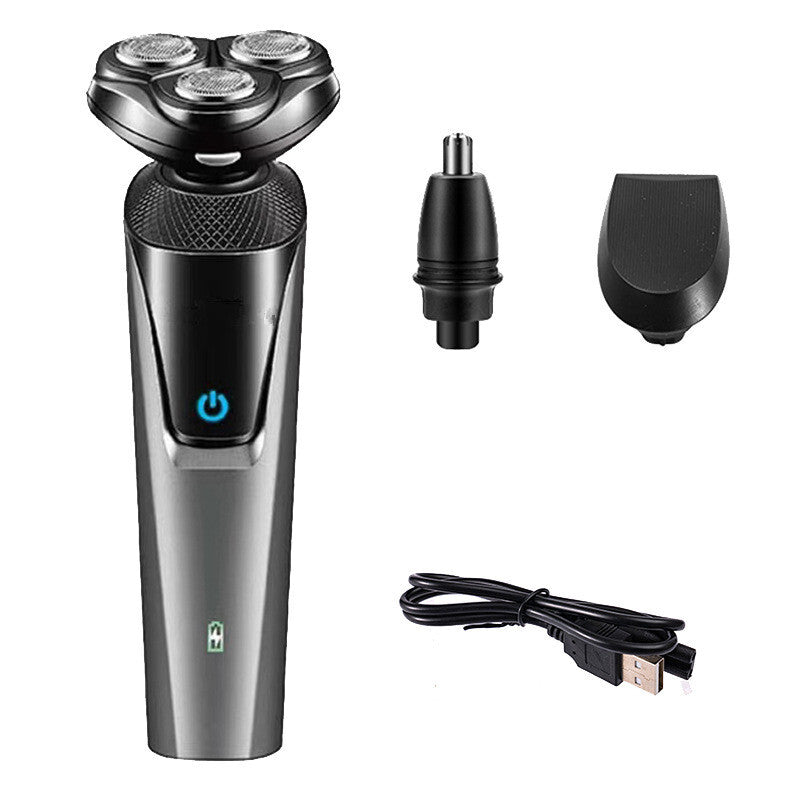 waterproof electric mens shaver with trimmer and accessories including USB cable and attachments