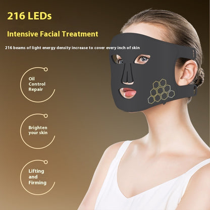 Photon skin rejuvenation mask with 216 LEDs for intensive facial treatment and skin brightening.