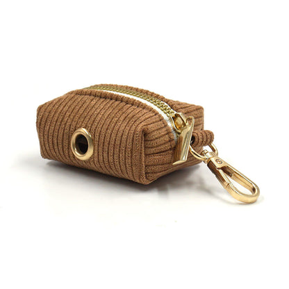Pet collar and traction rope set brown corduroy garbage pack with gold zipper and clip.