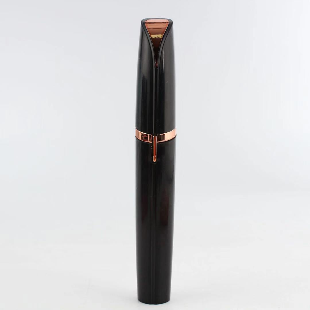 Electric eyebrow remover with sleek black design and rose gold accents for flawless eyebrow maintenance.