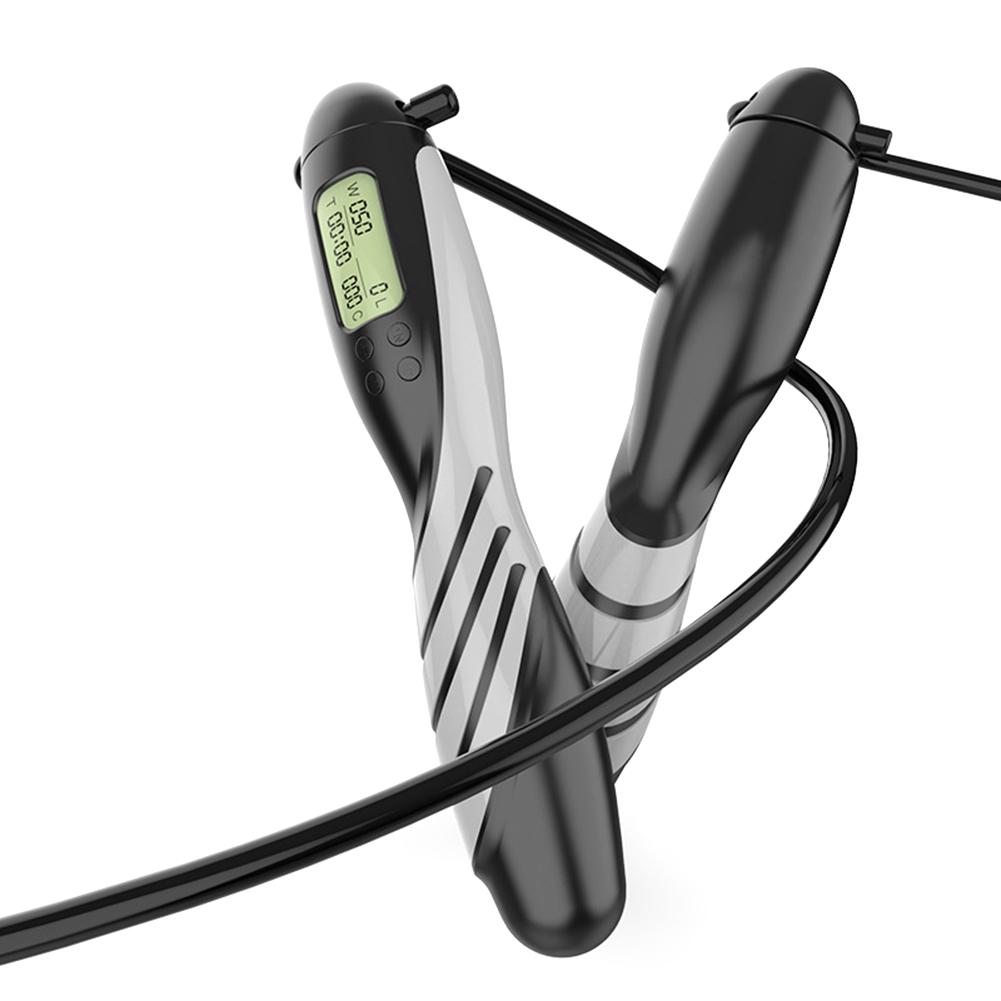 Cordless jump rope with counter features ergonomic handles and an intelligent display for efficient workouts.
