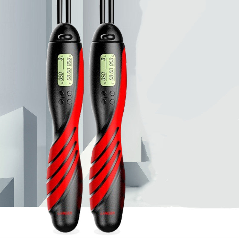 cordless jump rope with counter featuring digital display and ergonomic handle design.