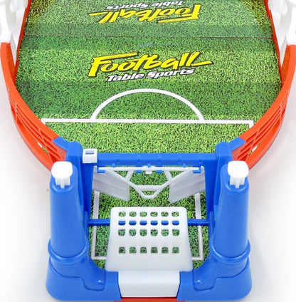 Portable soccer tabletop game featuring a detailed mini soccer field and goal setup for kids.
