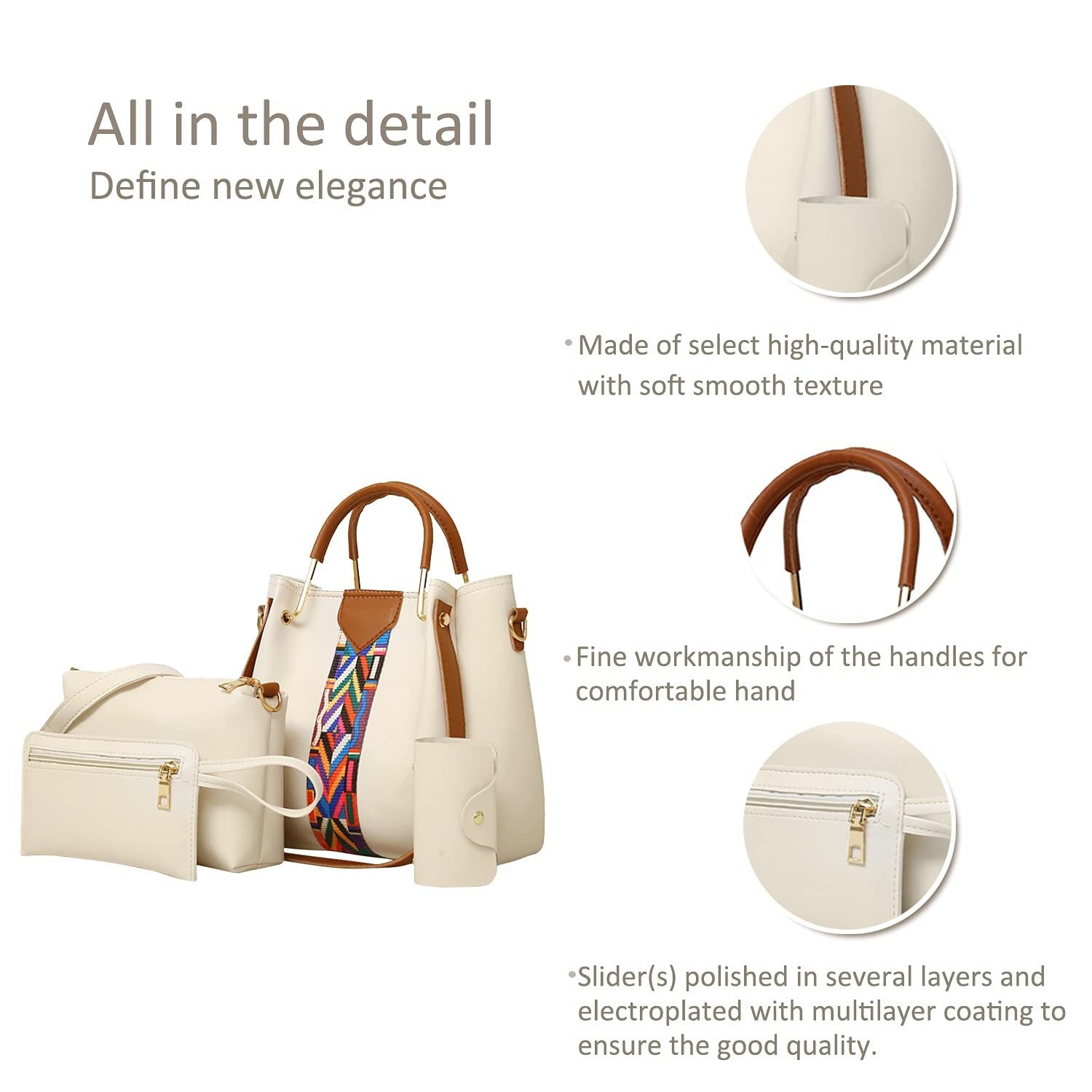 Women's faux leather handbag set showcasing 4 chic bags including a large handbag, crossbody purse, and wristlet wallet.