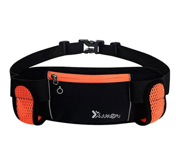 Sports running belt bag with pockets and adjustable strap for easy carrying during activities.