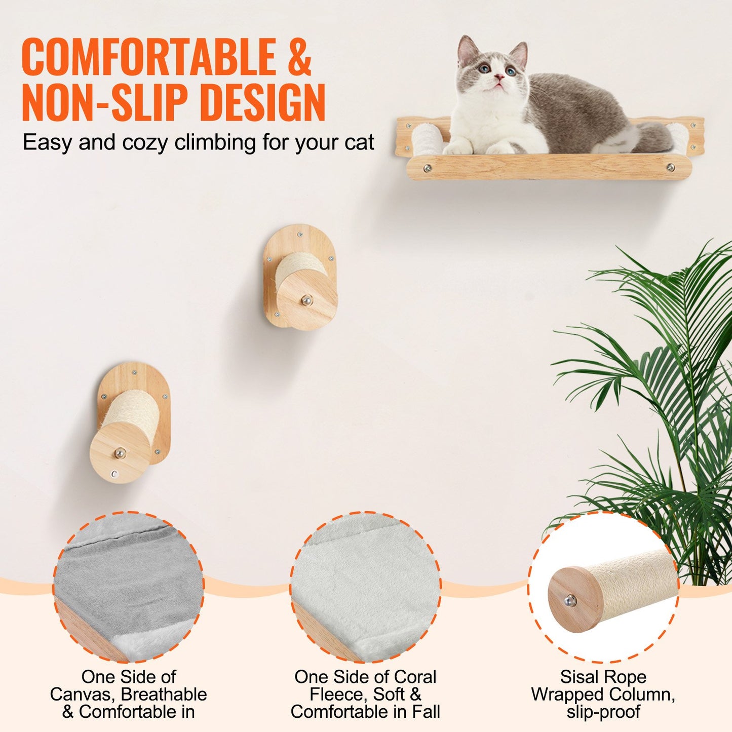 Wall mounted cat shelves with hammocks showcasing comfortable and non-slip design for easy climbing.