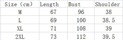 Size chart for men's summer sports t-shirt showing measurements for M, L, XL, and 2XL sizes.