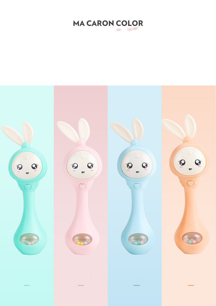 Baby educational teething toy showcasing colorful rabbit-shaped music sticks in pastel colors.