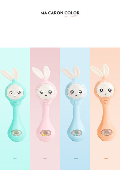Baby educational teething toy showcasing colorful rabbit-shaped music sticks in pastel colors.