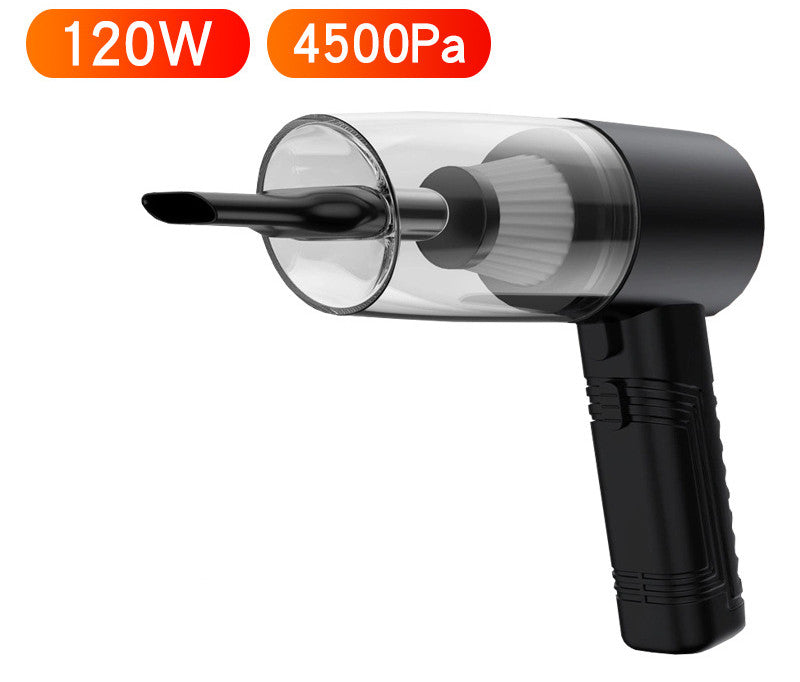 Powerful mini car vacuum cleaner design with 120W power and 4500Pa suction for effective cleaning.