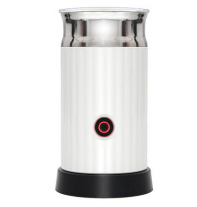 Electric milk frother and heater in sleek white design with touch operation and large capacity.