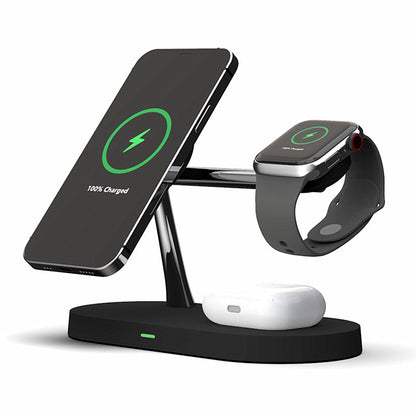 5-in-1 magnetic wireless charger with phone, watch, and AirPods dock for fast charging.