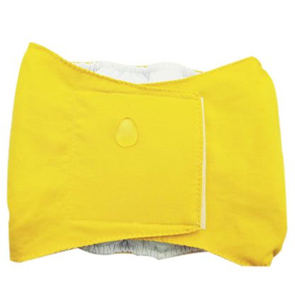 male dog physiological pants in vibrant yellow color, made of cotton, designed for male pets.