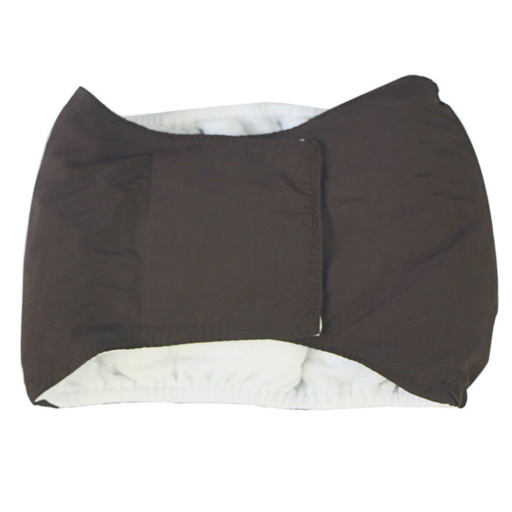 Male dog physiological pants in brown color, made of cotton for pet comfort and hygiene.