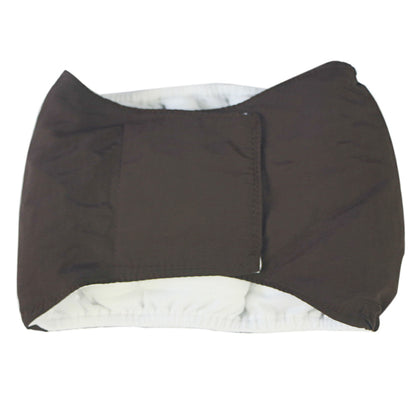 Male dog physiological pants in brown color, made of cotton for pet comfort and hygiene.