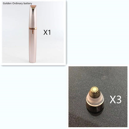 Electric eyebrow remover with golden ordinary battery and replacement heads for flawless brow maintenance.