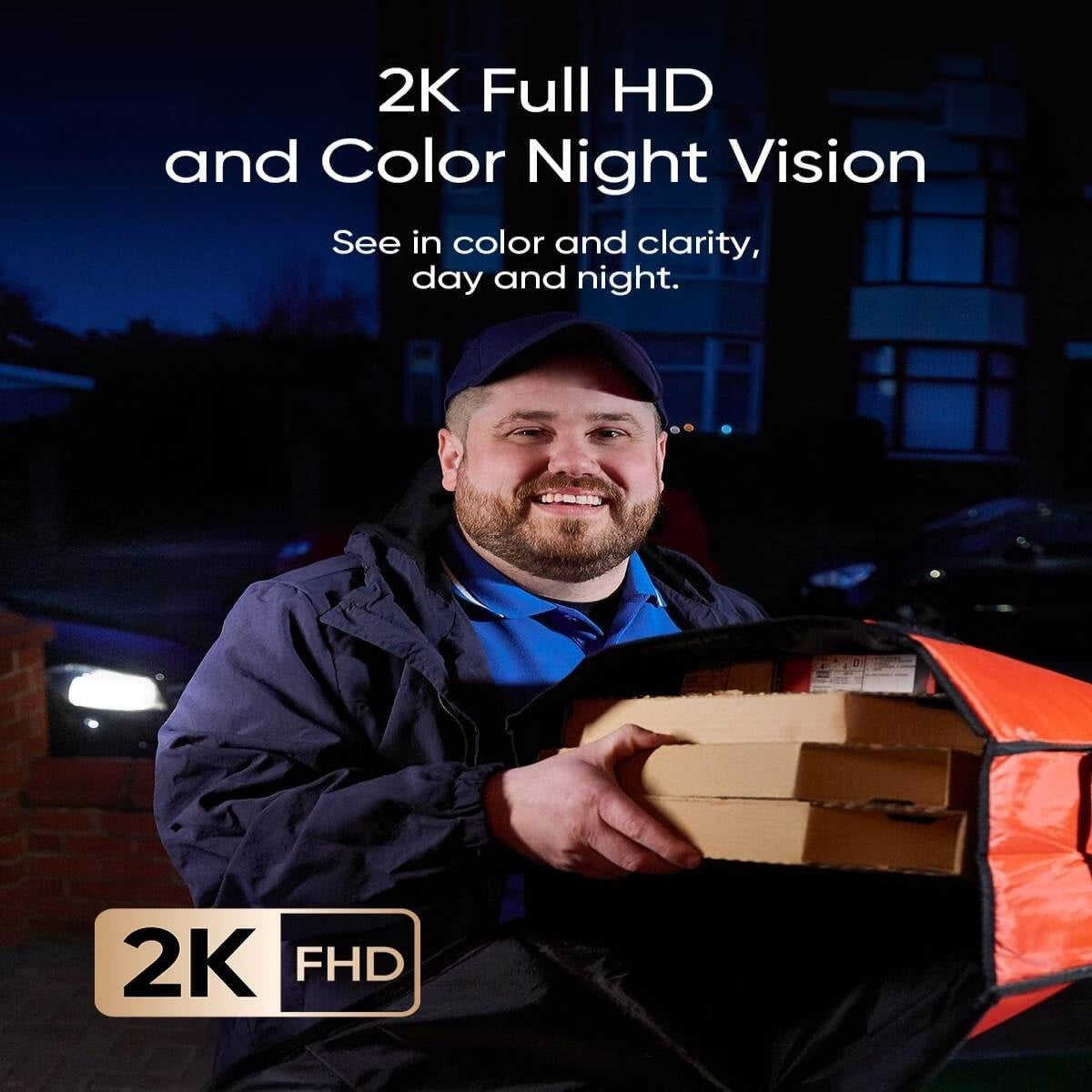 2K Full HD image showcasing color night vision capabilities of the dual camera security video doorbell.