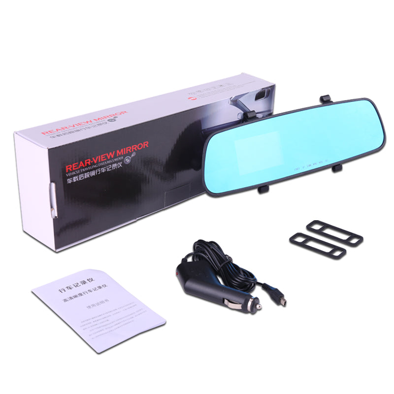 1080P HD rearview mirror driving recorder with accessories and user manual, ideal for safe driving.