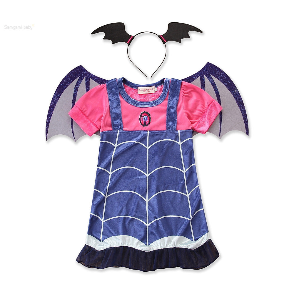 Cute princess Halloween dresses for toddlers featuring bat wings and spider web design.