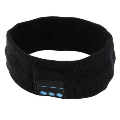 Bluetooth sports music headband in black with control buttons for easy access to sound settings.
