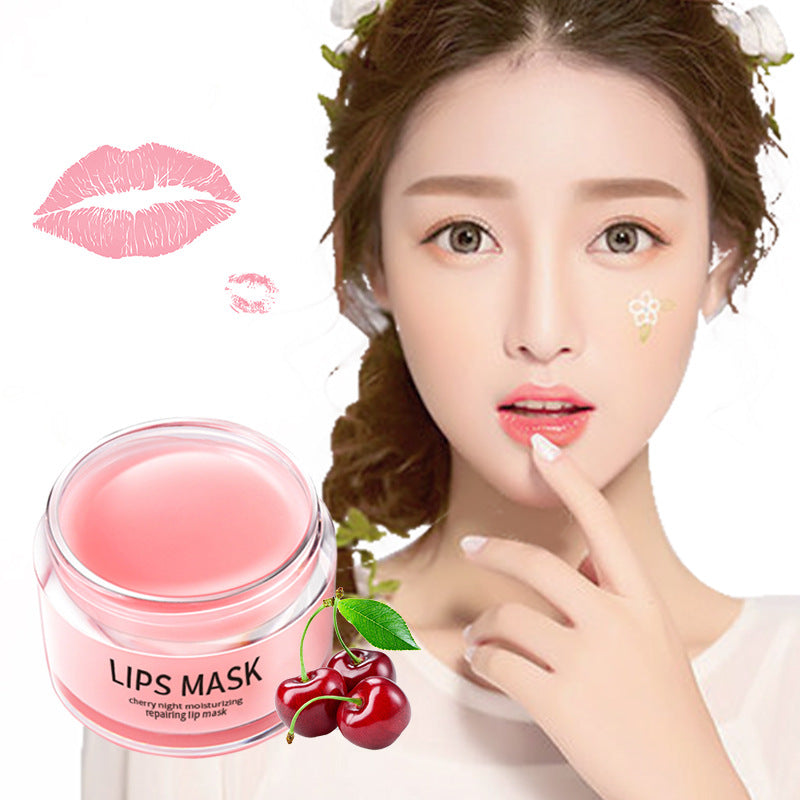 20-30g moisturizing lip care products in a stylish jar with cherry flavor and a model showcasing hydrated lips