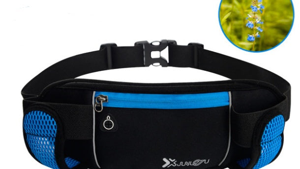 Sports running belt bag designed for mountaineering and running with water bottle holder and mobile pocket.