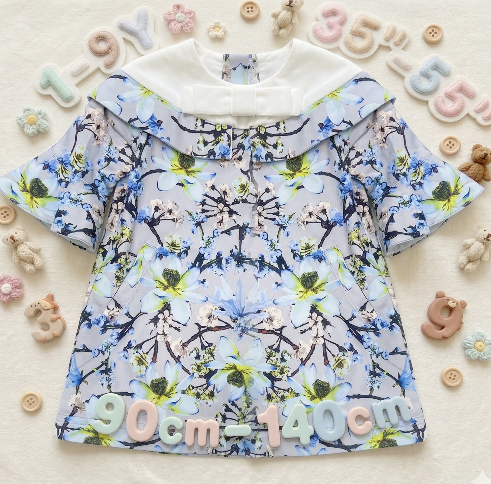 Elegant floral printed top for girls featuring detachable sleeve princess dress design.