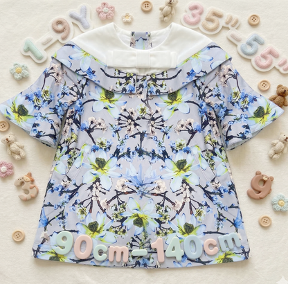 Elegant floral printed top for girls featuring detachable sleeve princess dress design.