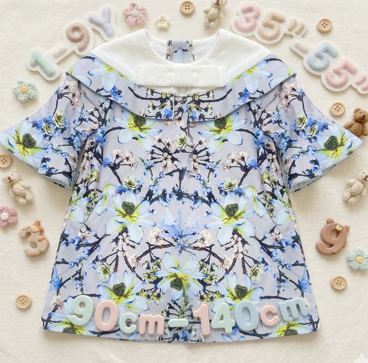 Elegant floral printed top for girls featuring detachable sleeve princess dress design.