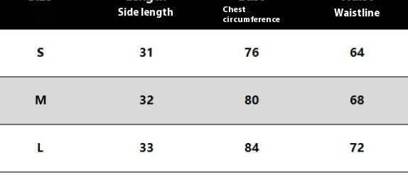 Size chart for Solid Color Slim Tube Top showing measurements for small, medium, and large sizes.
