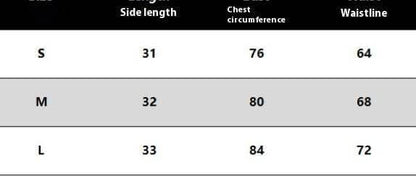 Size chart for Solid Color Slim Tube Top showing measurements for small, medium, and large sizes.