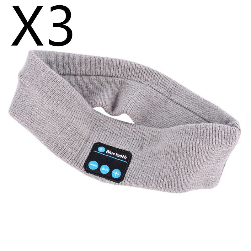 Bluetooth sports music headband in grey color with control buttons for convenient audio playback.