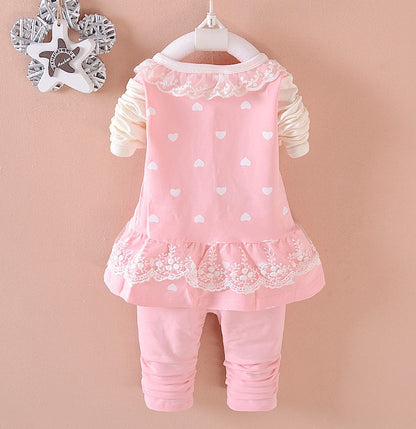 BibiCola toddler girls clothing sets with pink long pants and heart-patterned top, perfect for infants and young children.