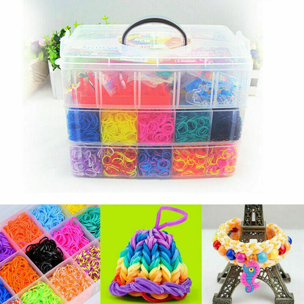 15000Pcs Kit Box Rubber Loom Bands Children Mult-color Make Woven Bracelet DIY - rubber loom bands kit for kids