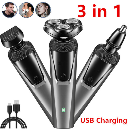 waterproof electric mens shaver with trimmer, USB charging, 3 in 1 design for versatile grooming.