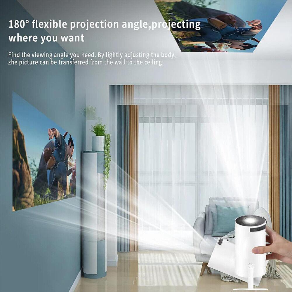 5G 4K Projector Smart HD LED WiFi Bluetooth HDMI USB Android Office Home Theater projecting onto wall and ceiling.