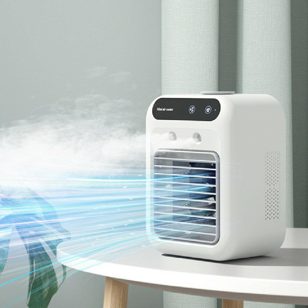 Portable Air Cooler Fan with Water Cooling emitting refreshing airflow in a modern home setting.