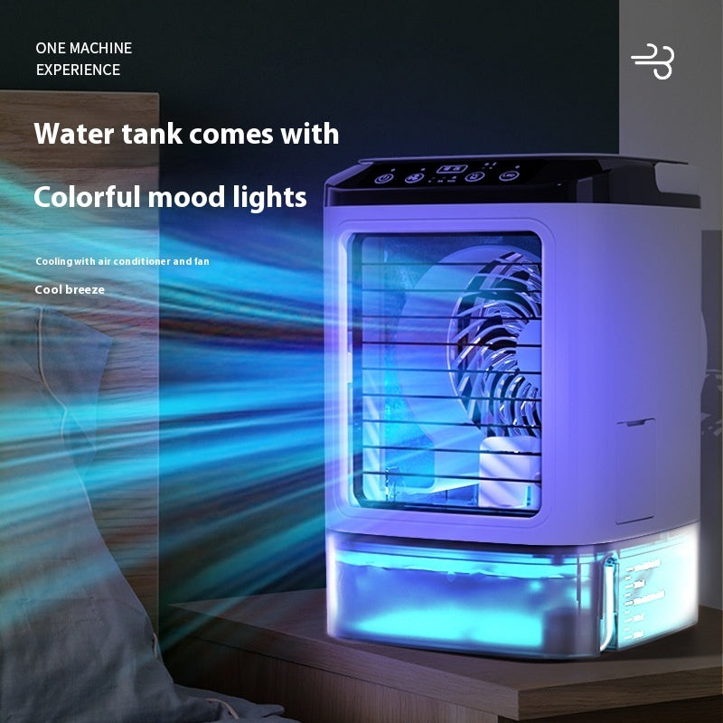 dual spray air cooler fan with colorful mood lights and water tank for effective cooling