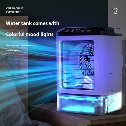 dual spray air cooler fan with colorful mood lights and water tank for effective cooling