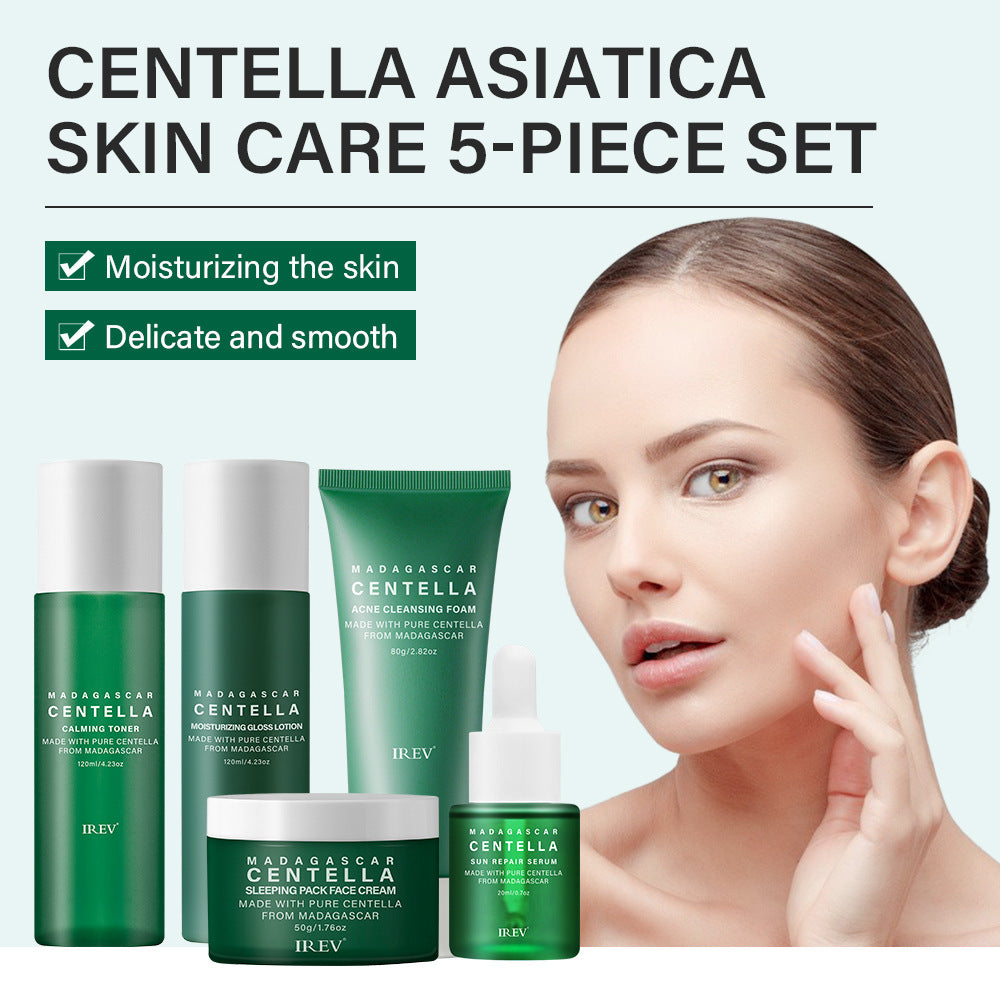 Centella Asiatica skin care 5-piece set, moisturizing the skin, delicate and smooth, facial skincare cosmetics set.