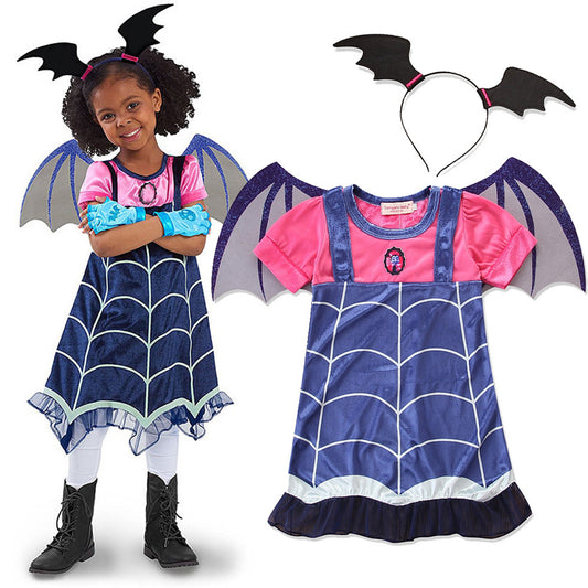 Cute princess Halloween dresses for toddlers featuring bat wings and spider web design, perfect for themed parties.