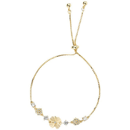 Versatile Japanese and Korean minimalist cat eye stone bracelet with floral and crystal embellishments.