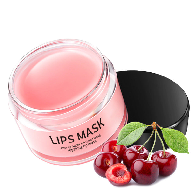 Moisturizing lip care products in a stylish jar with cherries, ideal for nourishing and hydrating lips.