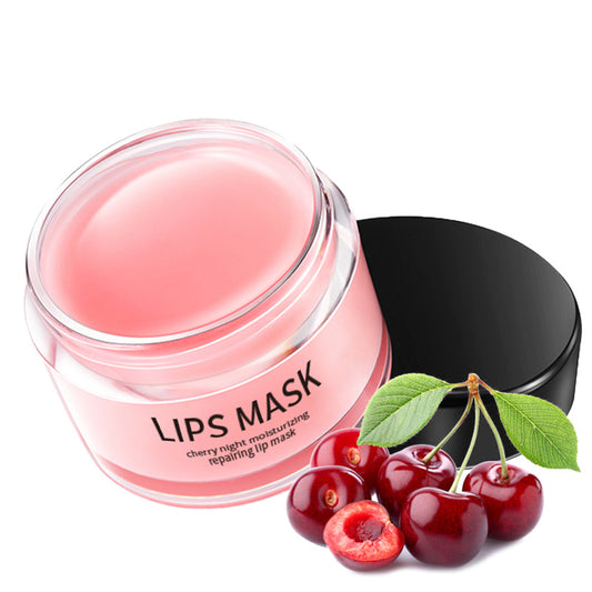Moisturizing lip care products in a stylish jar with cherries, ideal for nourishing and hydrating lips.
