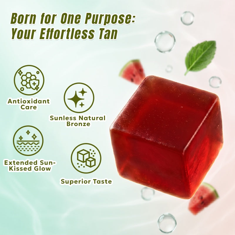 Daily Tanning Gummies with Watermelon Flavor for a sun-kissed glow and healthy skin, combining antioxidant care and superior taste.