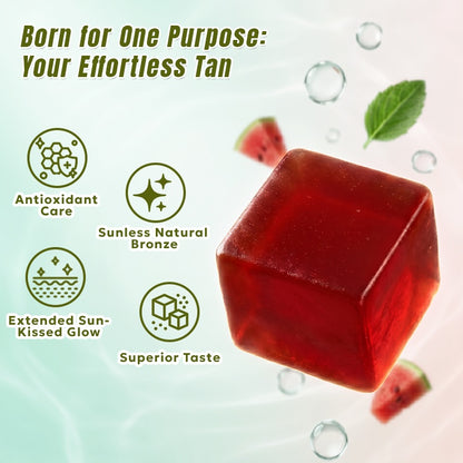 Daily Tanning Gummies with Watermelon Flavor for a sun-kissed glow and healthy skin, combining antioxidant care and superior taste.