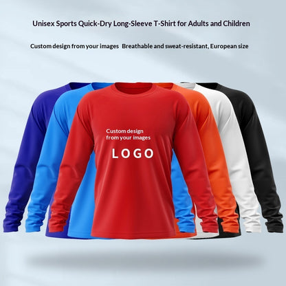 Unisex Sports Quick-Dry Long-Sleeve T-Shirt for Adults and Children in various colors, parent-child breathable sweatshirt.