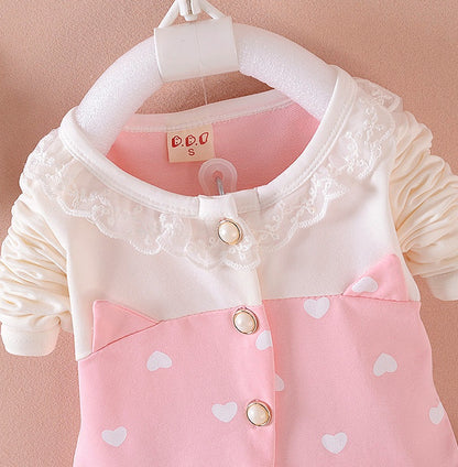 BibiCola toddler girls clothing sets pink cardigan with hearts and lace for infants ages 1-3 years