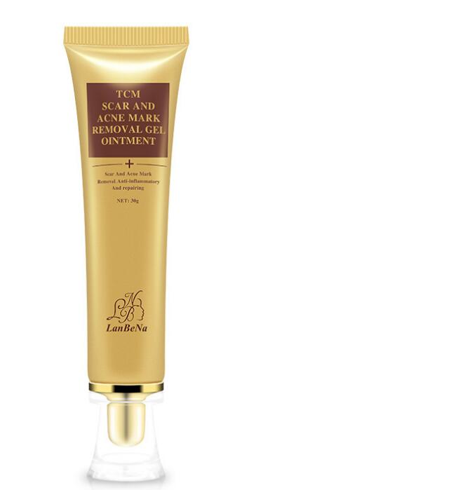 Acne Scar Removal Cream Skin Repair Cream tube with gold packaging for effective treatment of pimple marks.