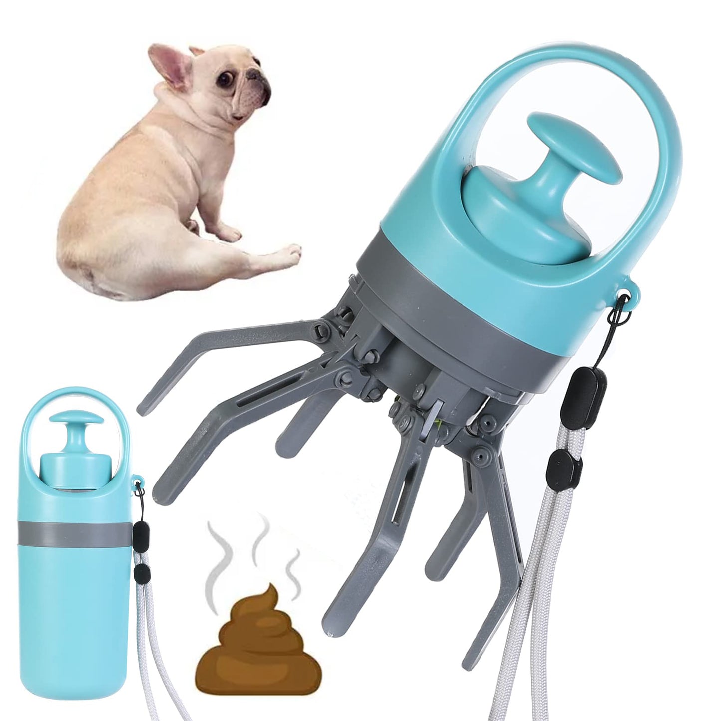 Portable dog pooper scooper with bag dispenser for easy waste pickup and cleanup.